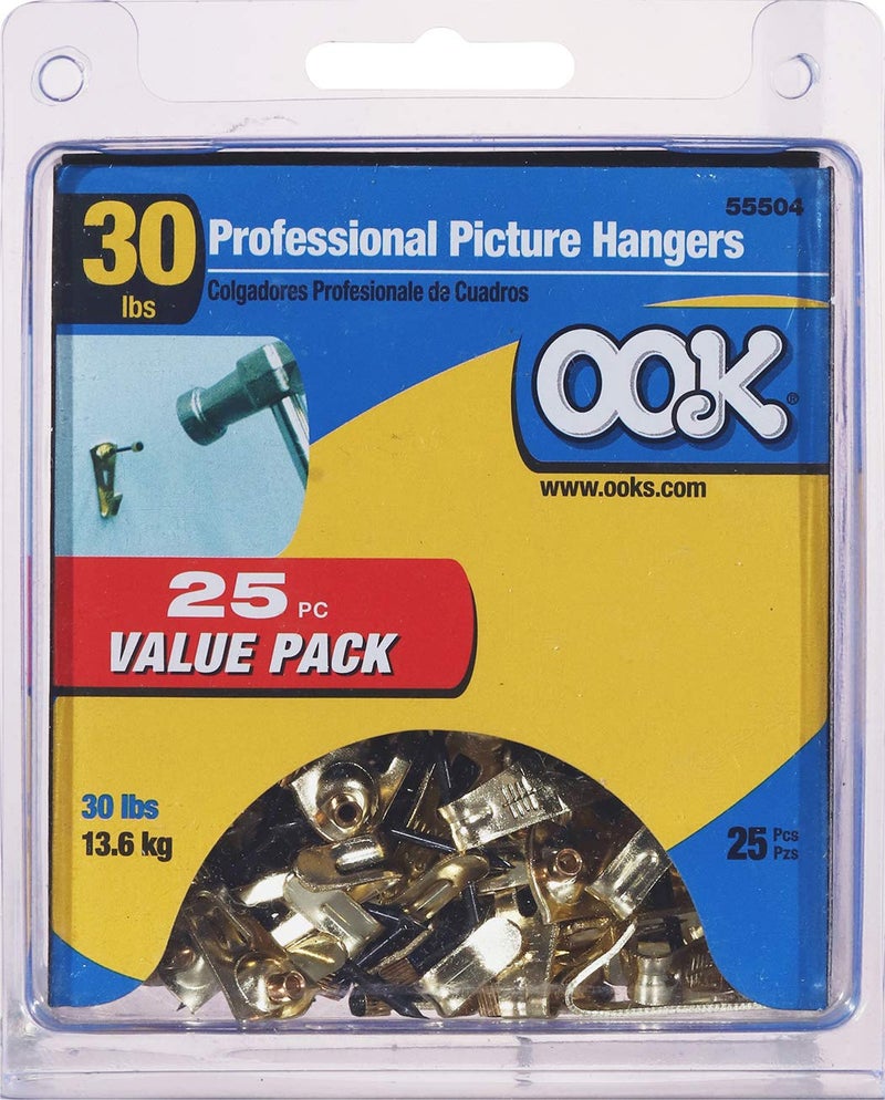 OOK 535890 Professional Picture Hangers, Art Hangers, Padded, Reusable Picture Hooks, 30lb (25 set) - Image 1